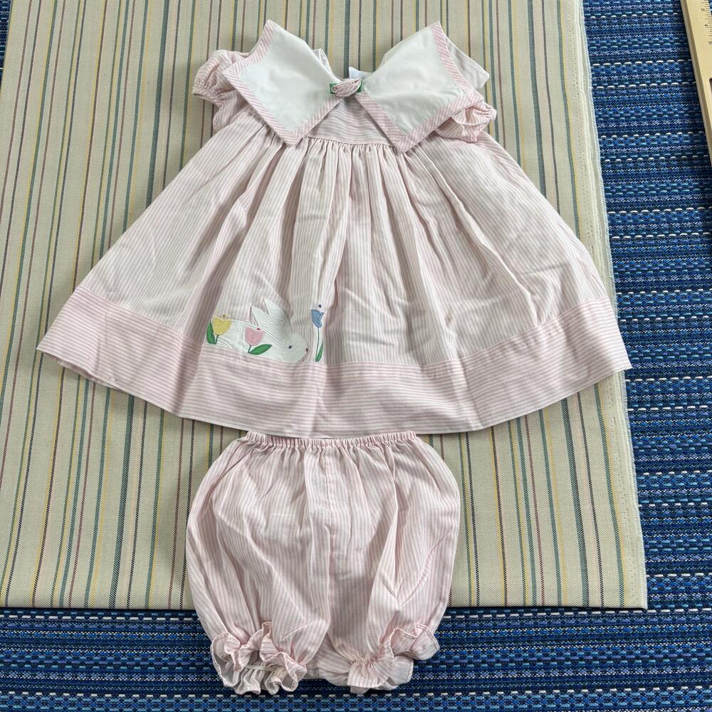 Jayne Copeland Dress Set Toddler 2T Pink Stripe Bunny Easter Spring Party Outfit